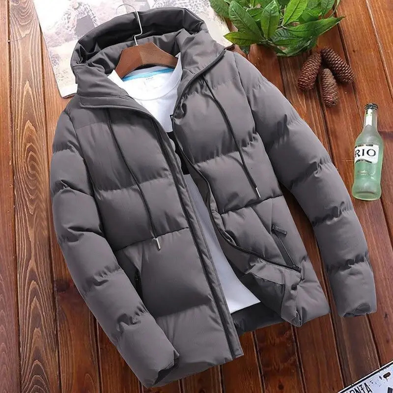 Winter KPOP Fashion Harajuku Long Sleeve Parkas Ultra Thin Top Loose Full Match Casual Thick Coat Zipper Mens Wear 241007