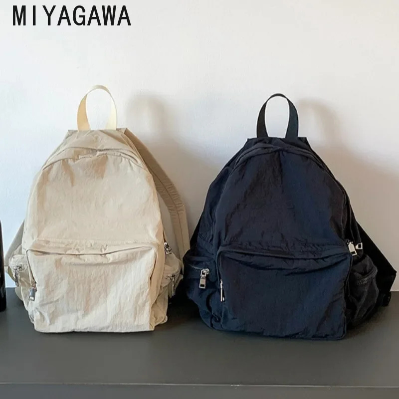 Vintage Multi Pocket Mochila Nylon Canvas Mujer Large Capacity Backpack Travel Bolsa Casual Zipper Bag 241008