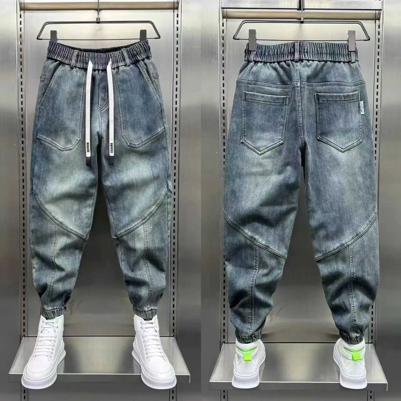 Blue Denim Jeans Loose Harem Pants Elastic Waist Cuffs Casual Spring Autumn Luxury Clothing Men korean 2024 New Mens FashionX241009