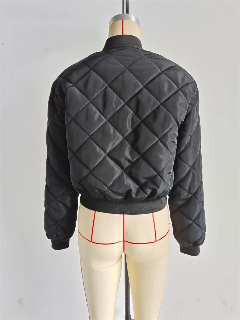 KEYANKETIAN AutumnWinter Womens Argyle Quilting Cropped Parkas Jacket Basic Single Breasted Pockets Leisure Outerwear Top 240930