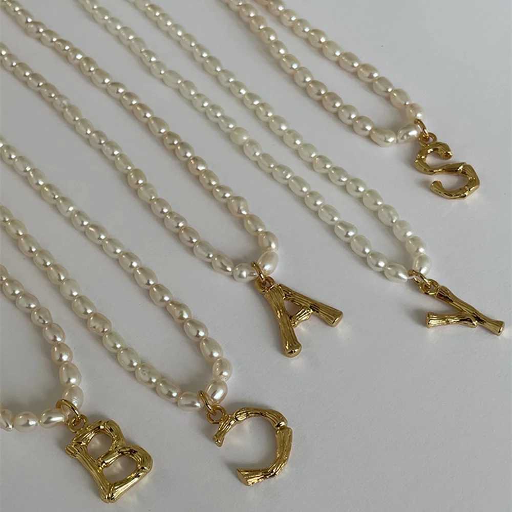 French Vintage Oval Artificial Pearl Chain Necklace For Women Fashion Boho Gold-plate Metal Tree Texture Letter Pendant JewelryX241009