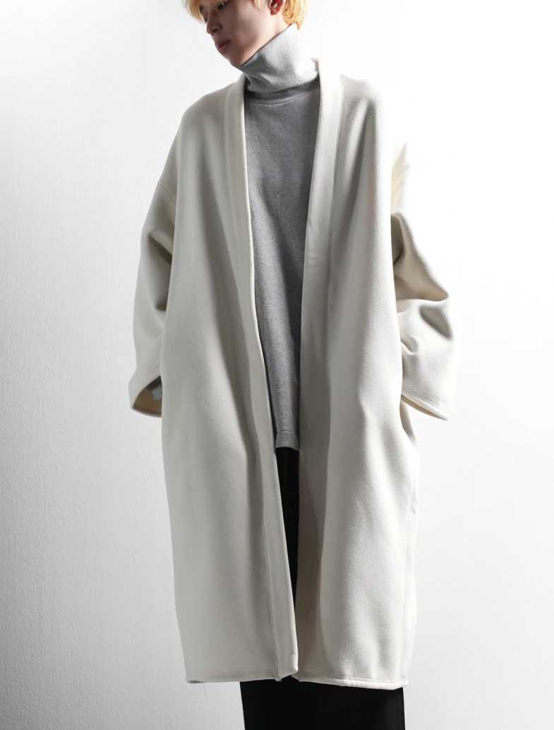 Autumn and winter mens woollen coat fashion mens casual cardigan button less long coat loose large size coat LX241010