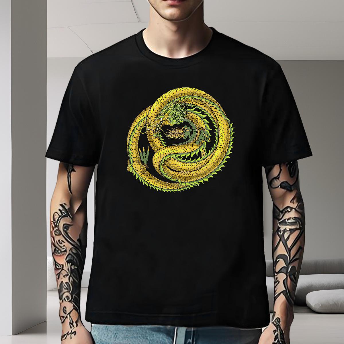 Popular T-Shirts for Men 230g 100% Cotton dragon Daily Wear Oversized 4XL O Neck Short Sleeves Mens Tshirts New Designer Clothes