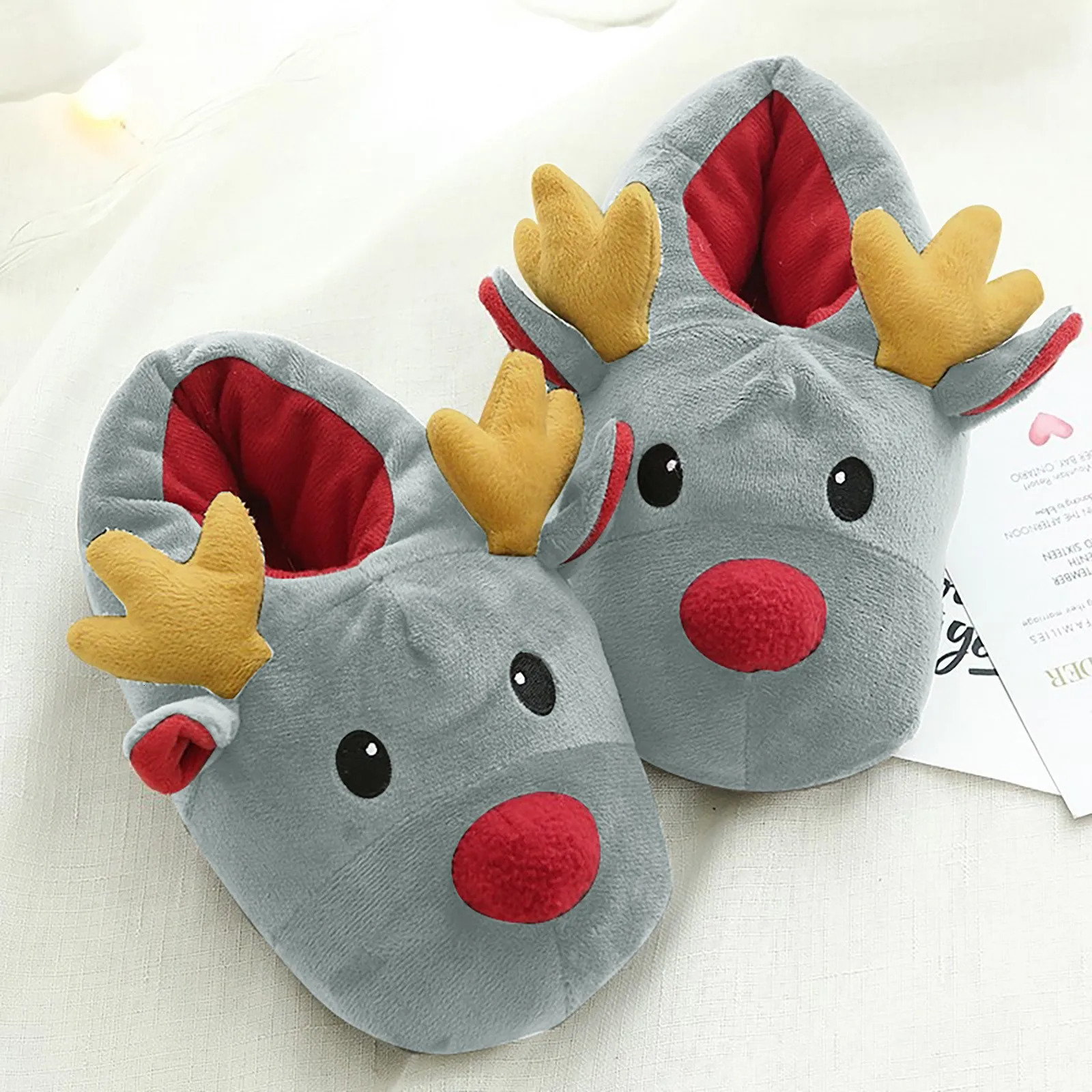 Womens Slippers Deer Christmas Shoes Cotton Plush Cute Slippers Winter Cotton Indoor House Flat Floor Soft Warm Plush Slippers 241010