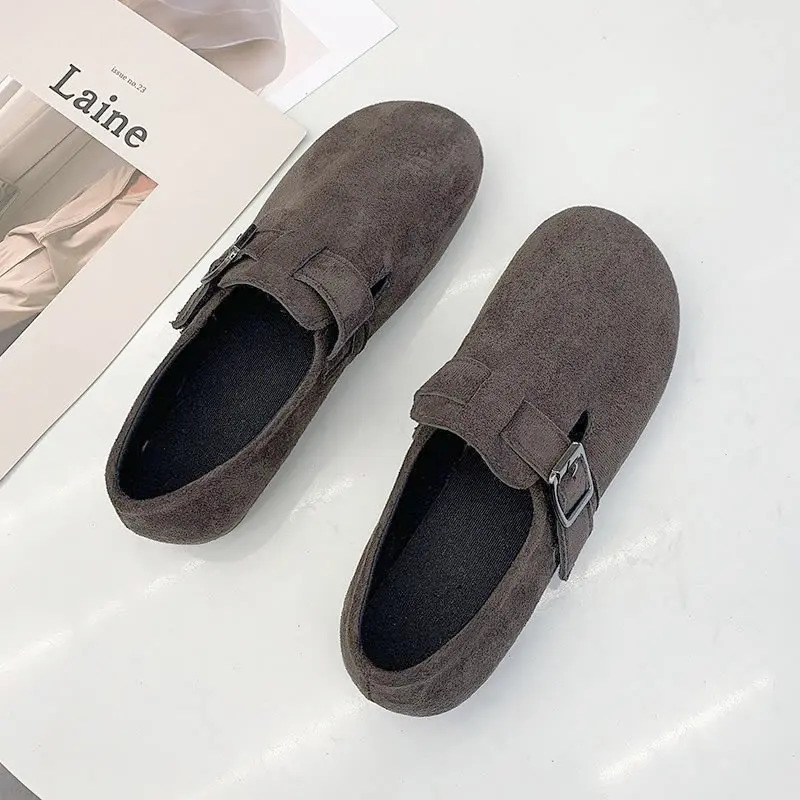 Solid Color Short Boots with Buckle for Women Fur Plush Sliding Flat Shoes Winter Warm Boots for Women Snow Boots 241007