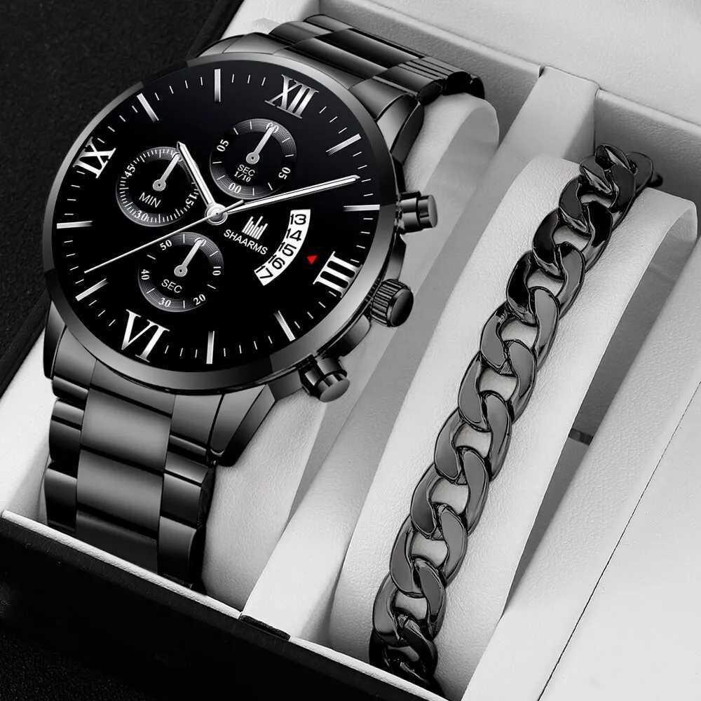 Mens Fashion Business Quartz Watch Fashion Fake Three Eye Six Pin Calendar Men Watch Stainless Steel Belt Men WatchesX212