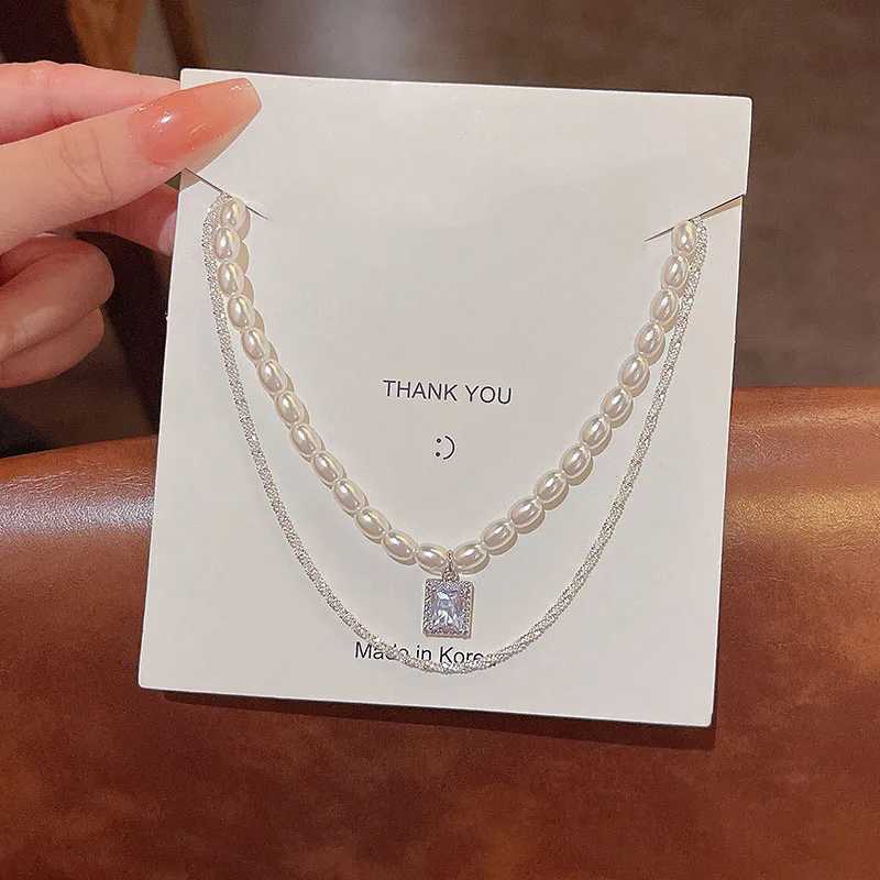 Elegent Luxury Double Layer Pearl Necklace for Women Crystal Pendent Female Choker Bling Wedding Womens Necklaces Jewelry GiftsX241009