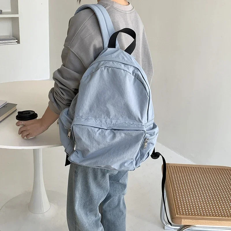 Vintage Multi Pocket Mochila Nylon Canvas Mujer Large Capacity Backpack Travel Bolsa Casual Zipper Bag 241008