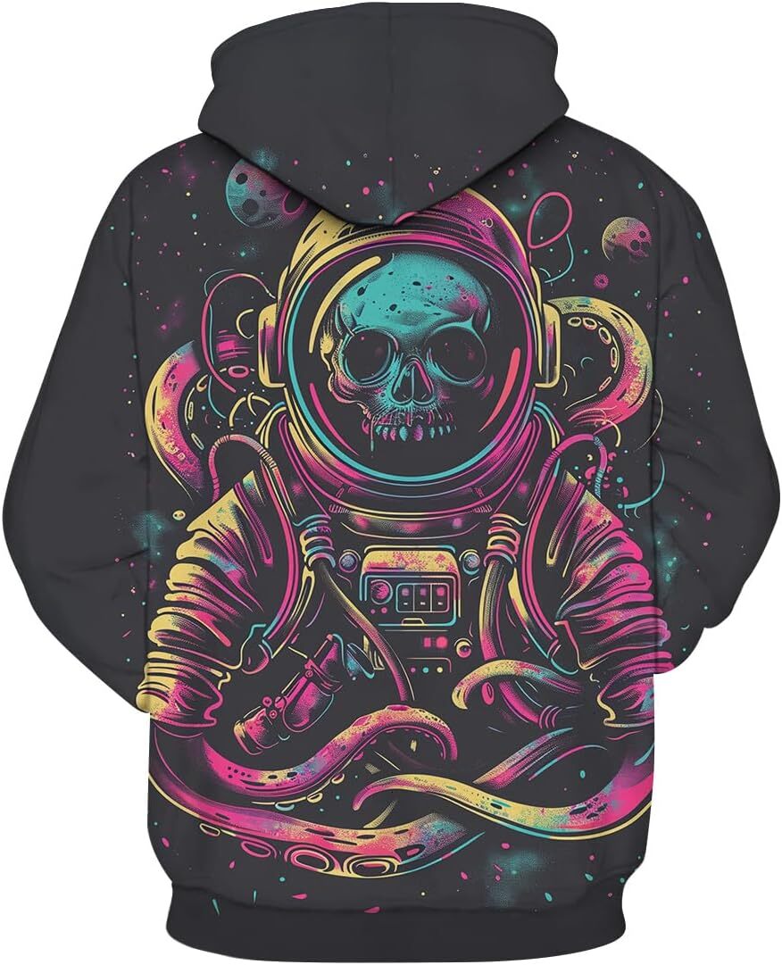 Hoodie for Mens Womens Mens Novelty Skull Hoodies Spaceman Skull Printed Pullover Shirts Casual Long Sleeve Shirt Sweatshirt Graphic