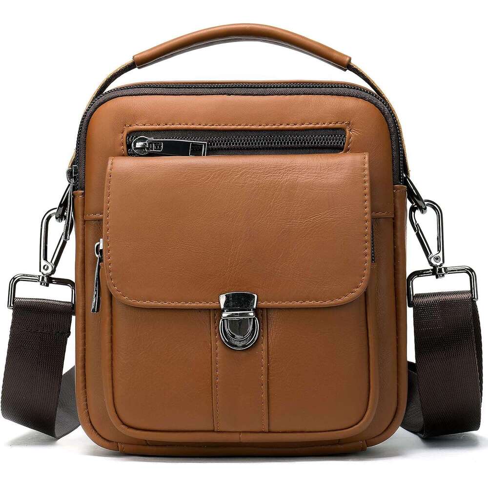 Man Purses Bags Small, Mini Genuine Leather Messenger and Shoulder Bag for Men with lots of Zipper Pockets