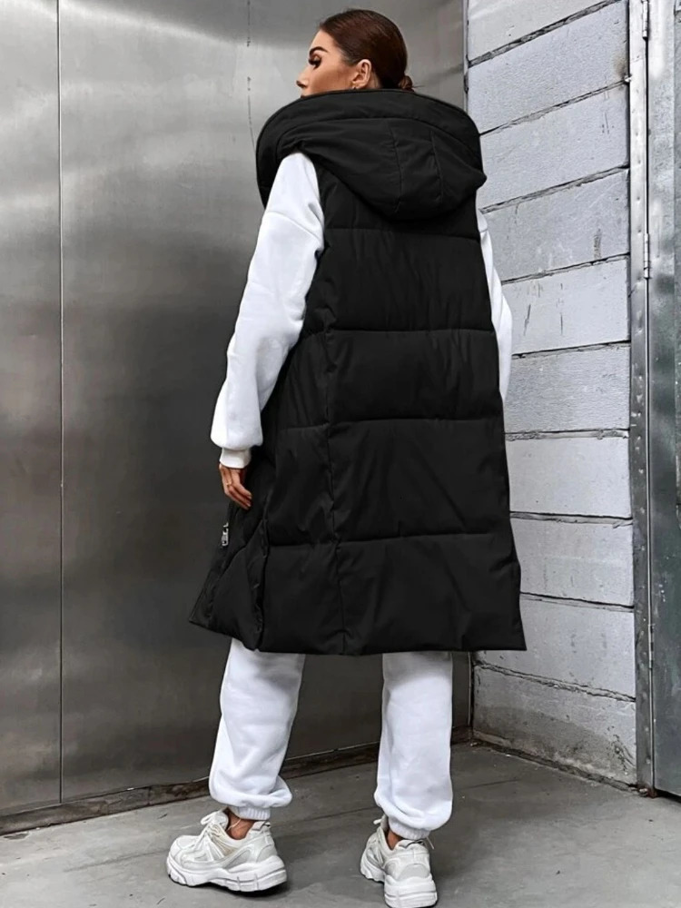 Womens long puff jacket fashionable Korean vest jacket warm and thick autumn and winter long park casual loose jacket unprinted good product 240925