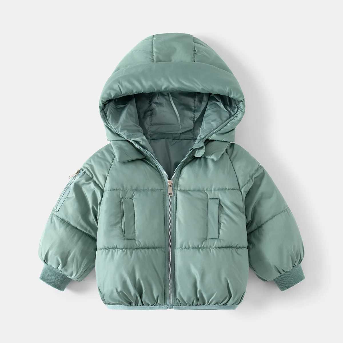 Down Coat Boys Fashion Solid Color Thick Zipper Hooded Parkas Jacket Winter Casual Quilted Warm Coat Fashion Top Suitable for 2-7 Years Old H241010