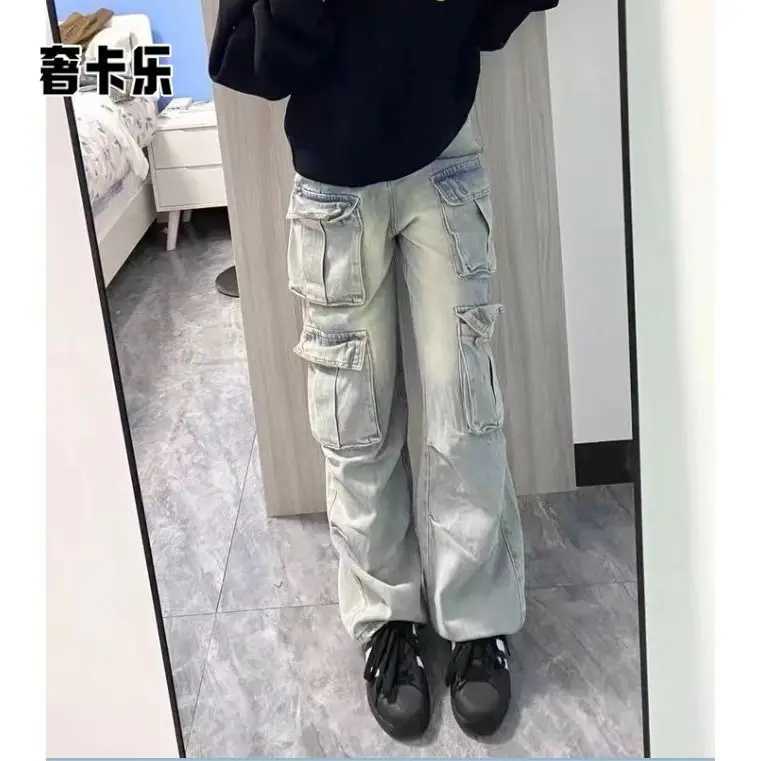 American style trendy retro multi pocket denim workwear pants men and women summer new popular washed wide leg casual pants y2kX241009