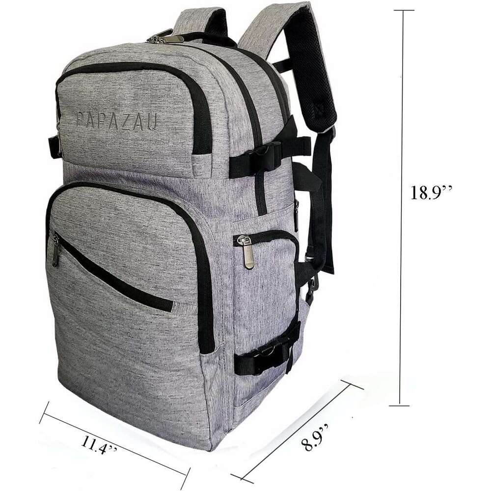 40L Travel Flight Approved Carry on Backpack Weekender Bag for Women Men (Grey)