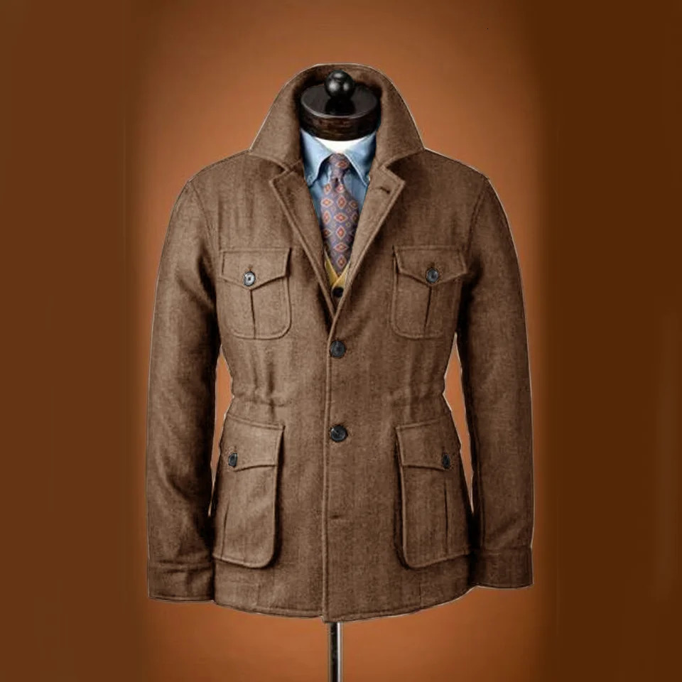 Mens coarse woolen jacket tailcoat wool set high-quality clothing wool single chest casual slim fit mens jacket 241009