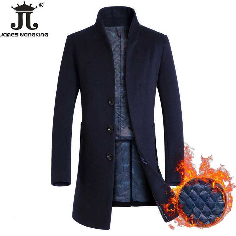 New Winter Mens Fashion Boutique High-grade Pure Color Wool Woolen Cloth Business Leisure Trench Coat / Men Thick Dust Coat LX241010