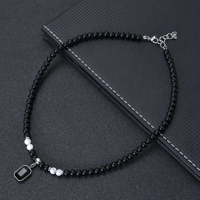 Black Matte Healing Stone Beads Necklace for Women Men Tigers Eye Beaded Necklace Retro black gemstone pendant hip-hop NecklaceX241009