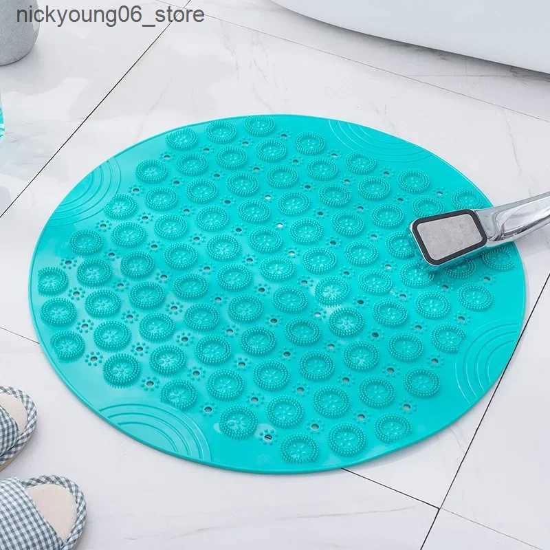 Non-Slip Bath Mats Bathroom Mat Anti-slip Sucker Round PVC Bath Mat with Drain Hole Silicone Bathing Rugs Foot Massage Pad Bathtub Soft Shower Mat L24