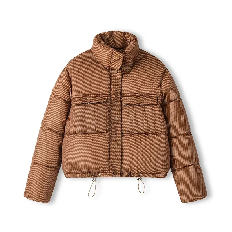 2024 Winter Korean Style Short Jacket For Women Brown Thicked Coats Casual Warm Croped Long Sleeve Parkas 80s Retro Outwear 240930