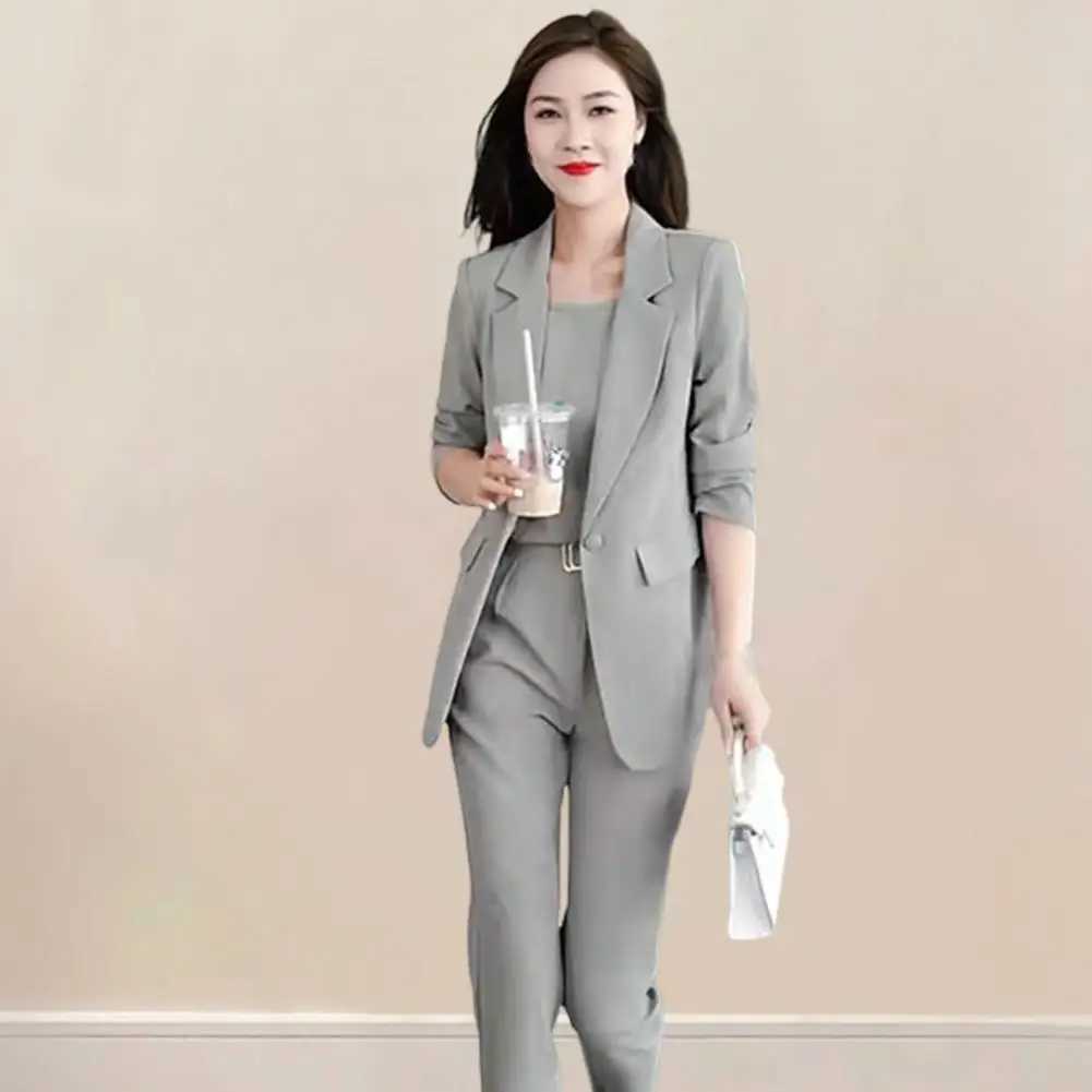 High waisted pants set elegant womens business suit with a lapel cardigan high waisted pants vest professional office W241009