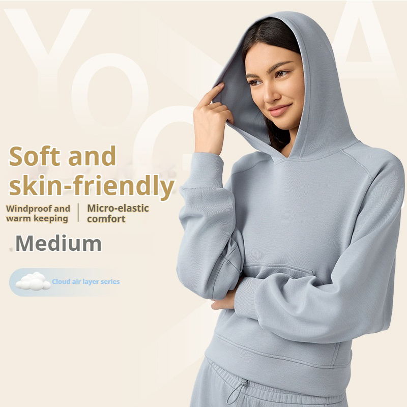 New autumn and winter windproof hooded sweatshirt for women's commuting, casual, loose, short, running, sports, long sleeved top DAW165
