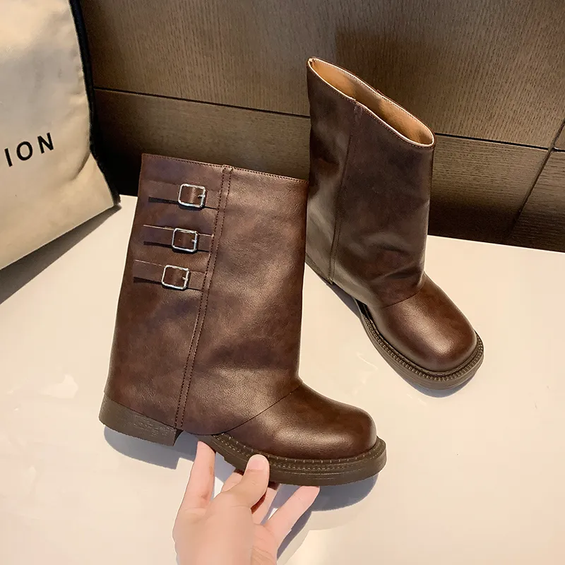 New Womens Retro Style Knee High Women Fashion Ladies Slip On Long Boots Autumn Winter Women's Footwear Knight Booties