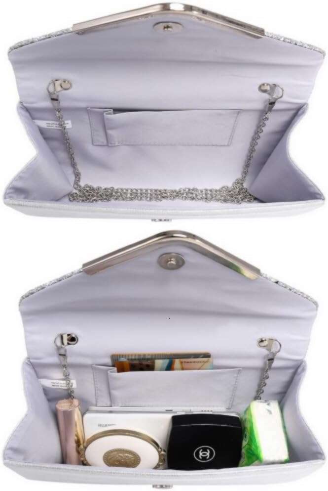 Women Evening Bags Formal Clutch Purses for Wedding Party Prom Handbags with Shoulder Strap and Glitter Flap