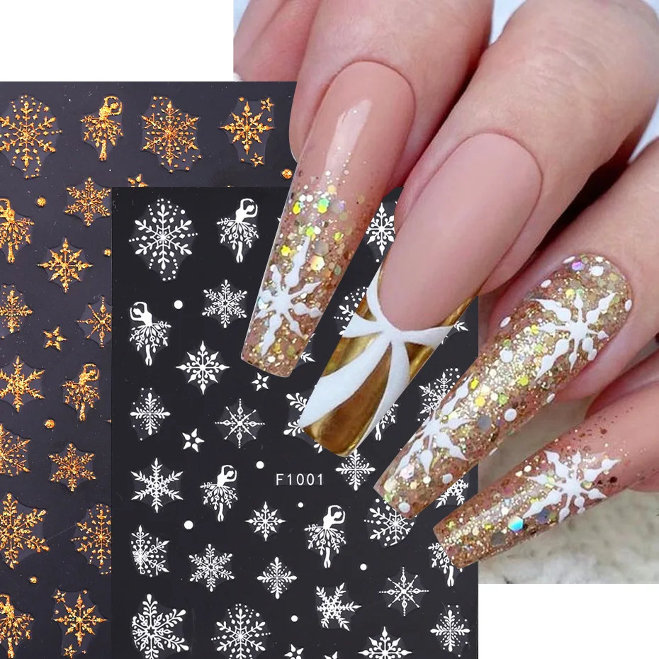 Christmas Decoration Year Nail Stickers 3D Gold Santa Claus Elk Snowflake Nail Art Accessories Nail Sliders 241008