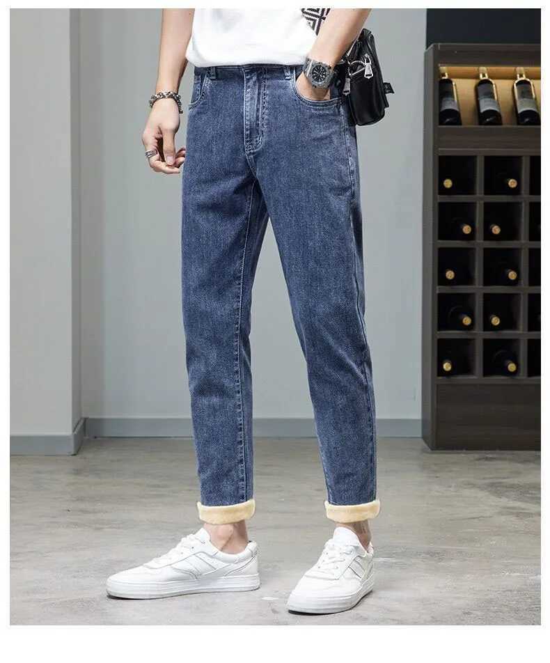 Blue Classic Jeans Casual Stretch Denim Pants for Men Slim Straight Elastic Denim Pants Casual Male Clothing Plus TrousersX241009