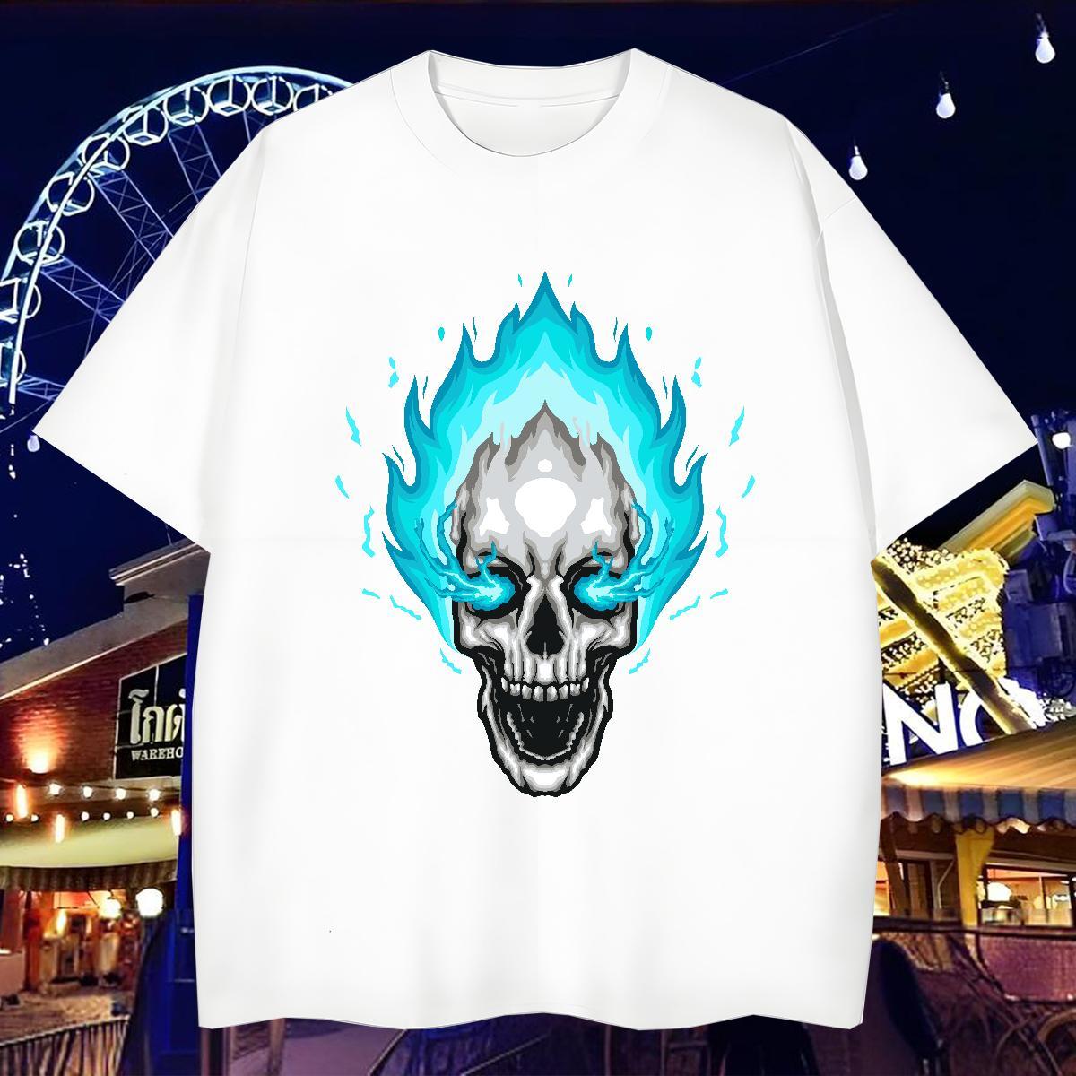 Comfortable Men T Shirts 230g Cotton skull Street wear Hip Hop Custom Big Size Short Sleeve O-Neck Men Tops Tees Fashion Design Tshirts