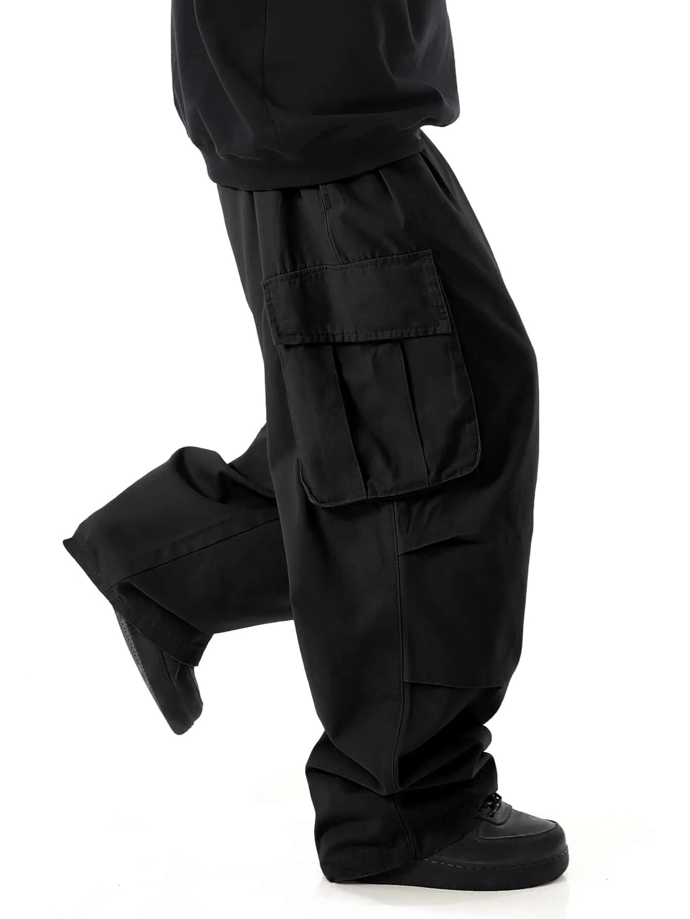 Classic multi flap pocket cargo pants mens loose pull rod cargo pants used for skateboarding street outdoor camping 240930