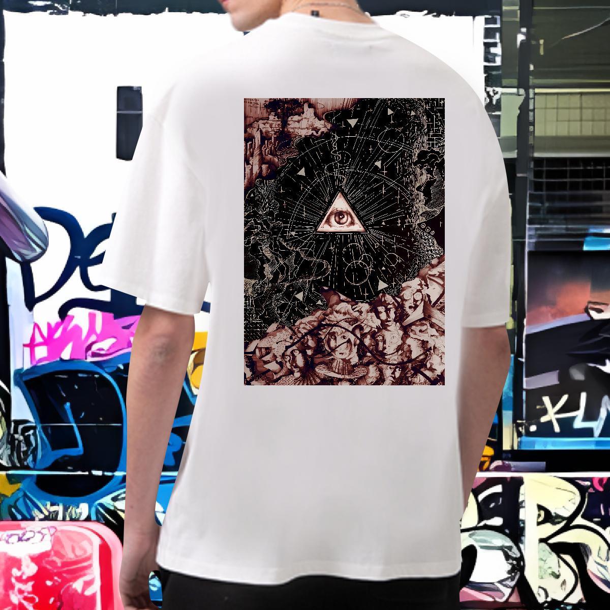 Classic T-Shirts for Men 230g 100% Cotton eye of the devil Casual Beach Skull Breathable Short Sleeve Tshirt for Man Woman DIY Tops