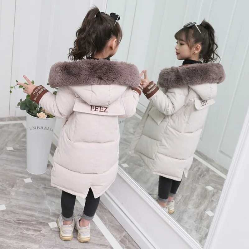 Down Coat -30 degrees Girl clothing Winter Warm down Cotton Jacket Children parka faux Fur Coat Girl Thicken overalls s Hooded Clothes H241010