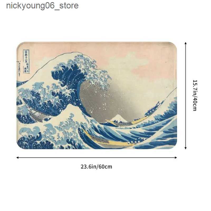 Non-Slip Bath Mats Personalized Under The Great Wave Off Kanagawa Katsushika Hokusai Doormat Mat Anti-Slip Bath Kitchen Balcony Rug Carpet 40*60cm L24