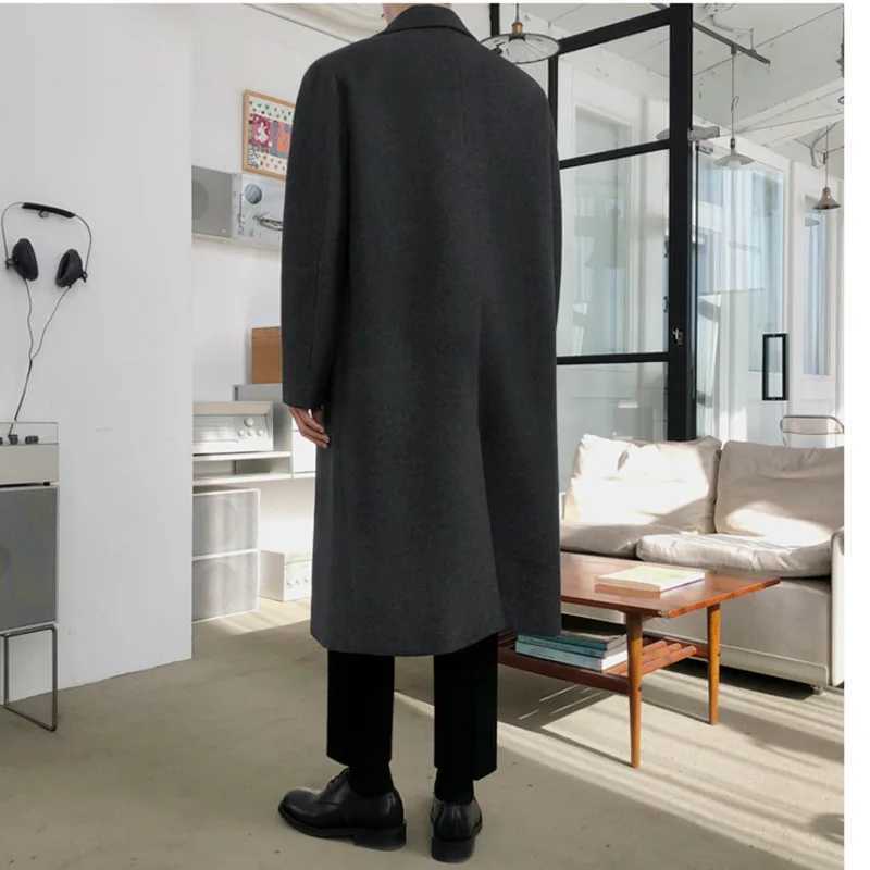IEFB Woolen Coat Mens Korean Fashion Over The Knee Mid Length Winter Thickening Loose Double Breasted Warm Long Coat New 9Y4486 LX241010
