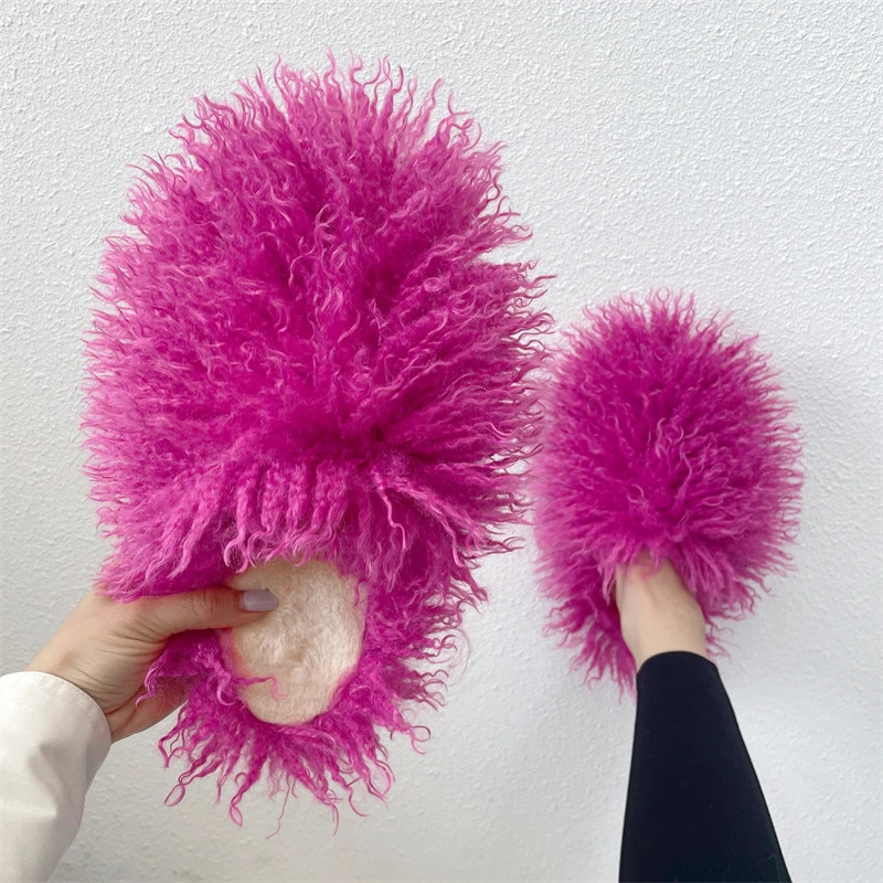 Women Summer Fluffy Faux Fur Slides Amazing Fur Sandals 240927