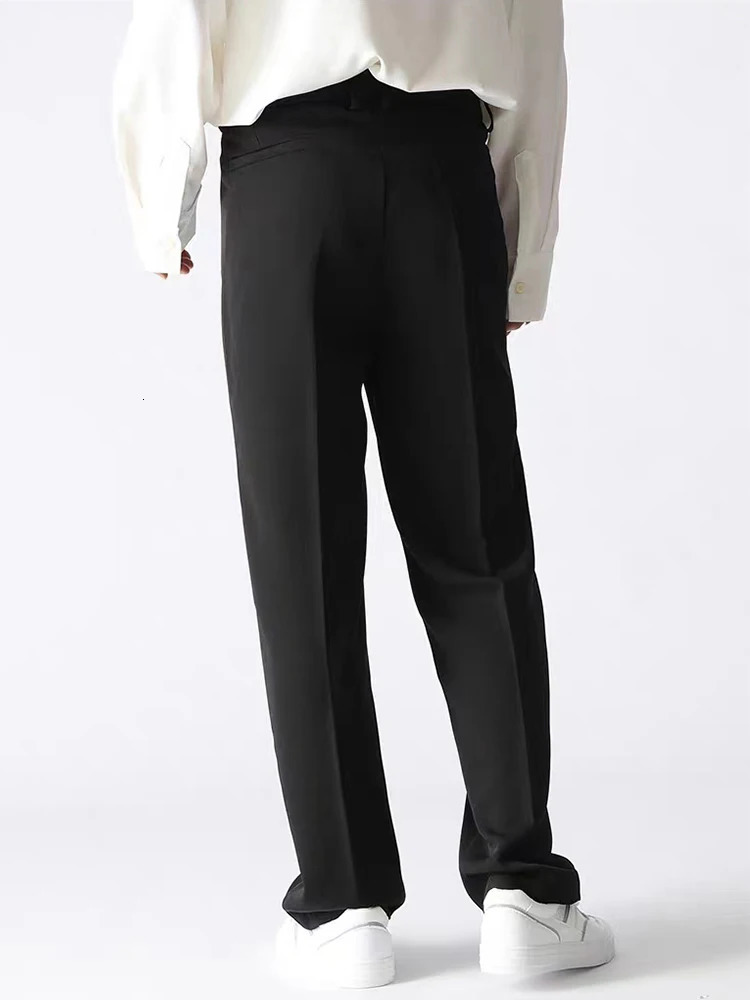 Spring Autumn Casual Pants Men Korean Fashion Stretched Polyester Loose Draped Slacks Straight Trousers Male Semi-Wide Suit Pant 240926