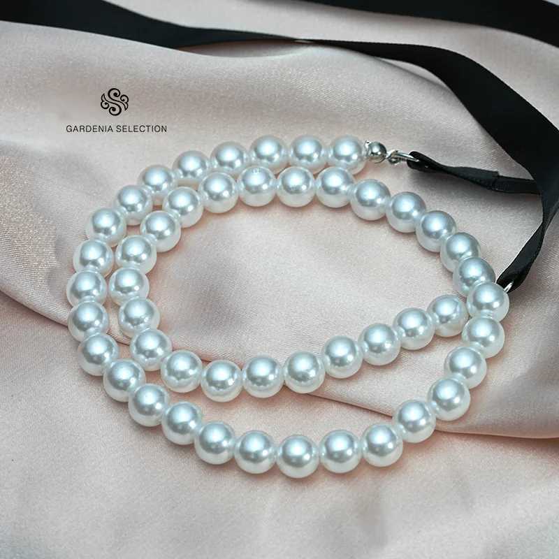 Wedding Party White Imitation Pearl Necklace Fashion Bow Tie Long Ribbon Necklace Personality Simple Jewelry Women Beach VacatioX241009