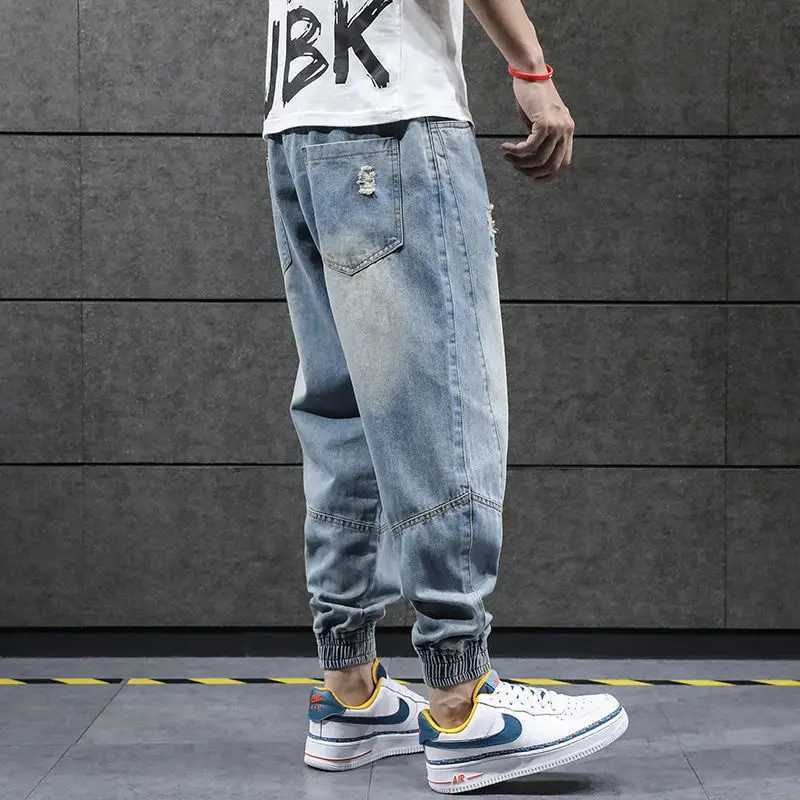 2023 New Hip Hop Harem Jeans Pants Men Loose Joggers Denim Casual Sweatpants Korea Ankle Length Trousers Streetwear Male ClothesX241009