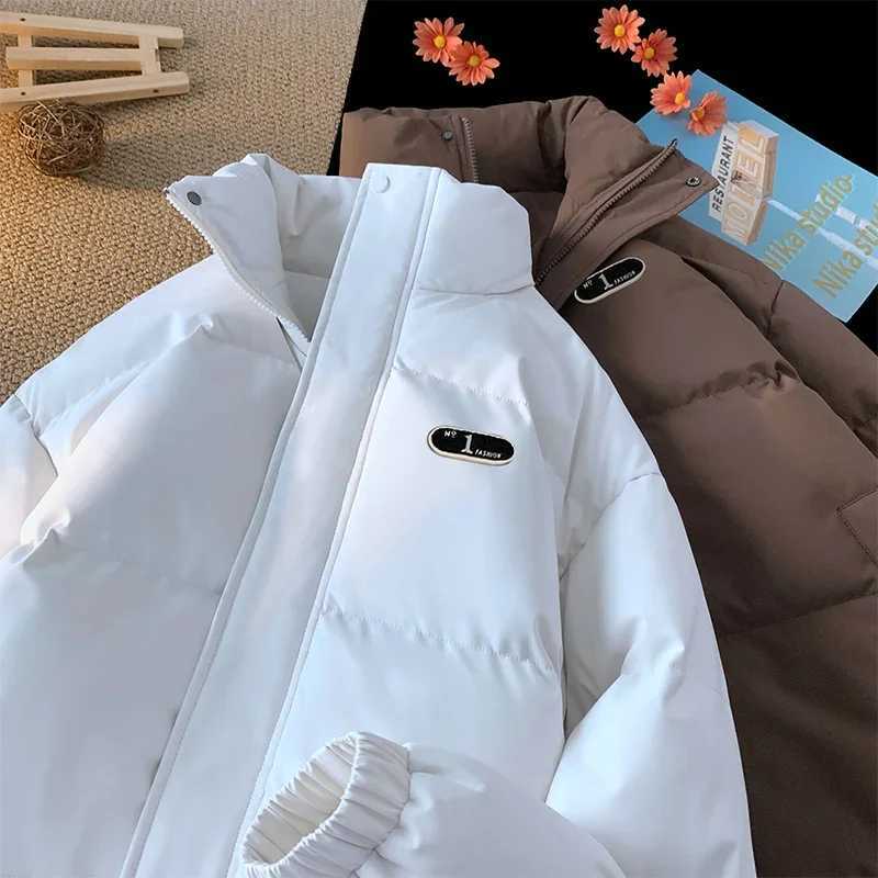 Men's Down Parkas Harajuku unisex down jacket new mens winter casual thick warm stand collar park loose fit plus size apron Y241009ODQZ