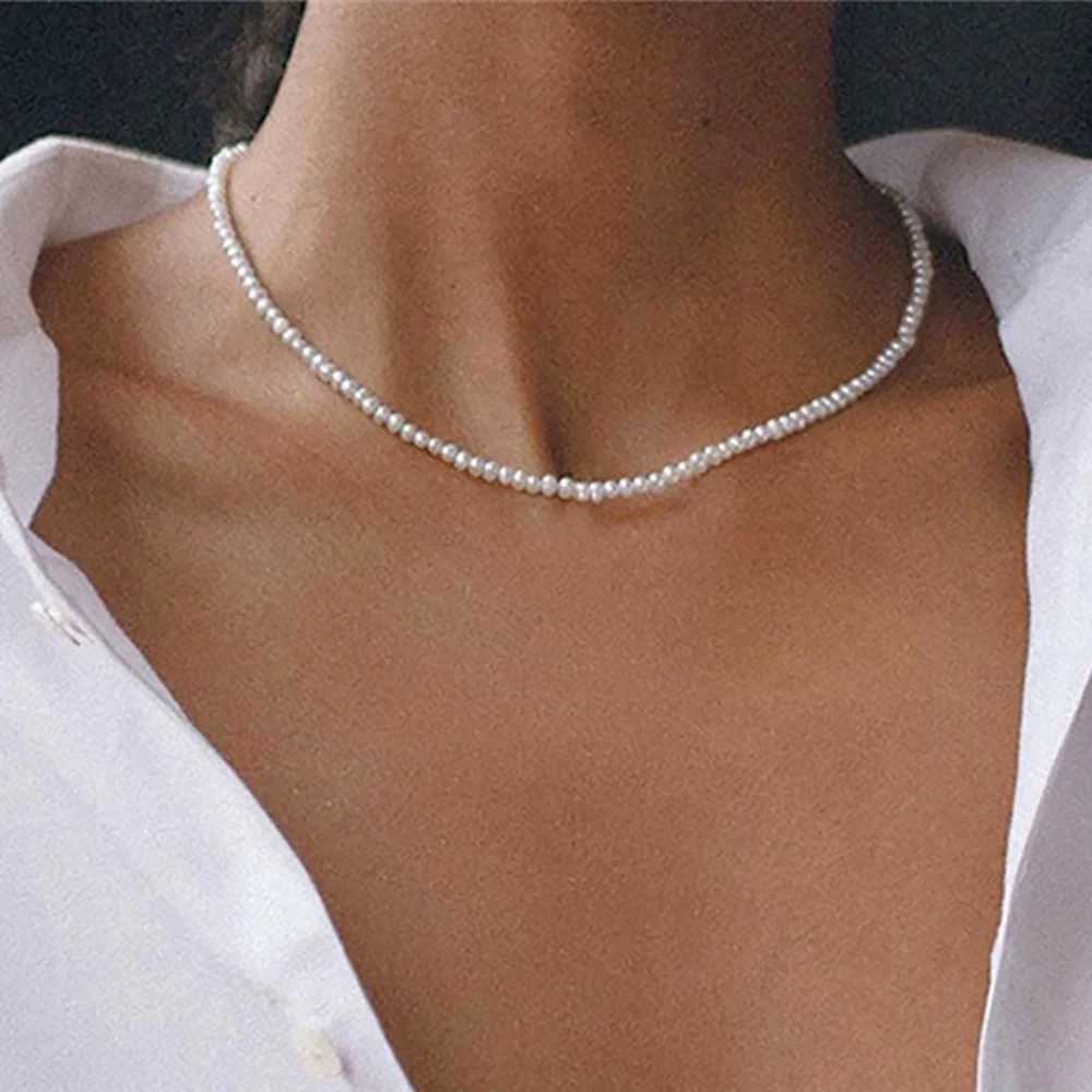 EN Fashion Beaded Choker Pearl Necklace For Women Gold Color Chain Necklace Collar Chokers Chain Bead Necklace Vintage JewelryX241009