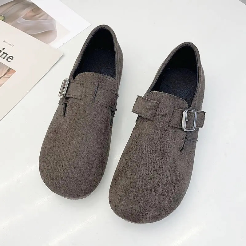 Solid Color Short Boots with Buckle for Women Fur Plush Sliding Flat Shoes Winter Warm Boots for Women Snow Boots 241007