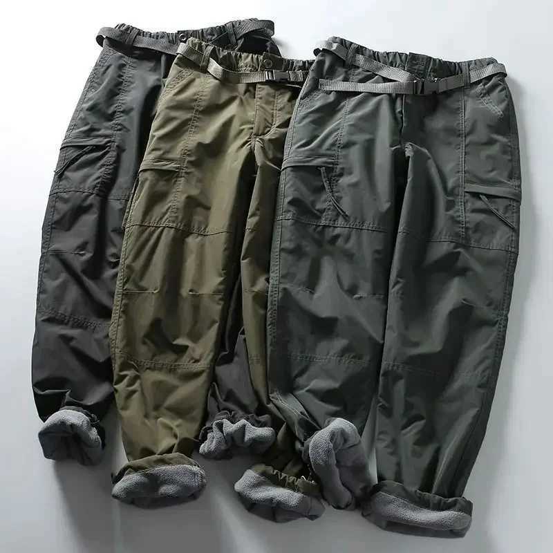 S-6XL tool pants thick waterproof wool cargo pants mens winter outdoor multi pocket loose and straight full body W241009