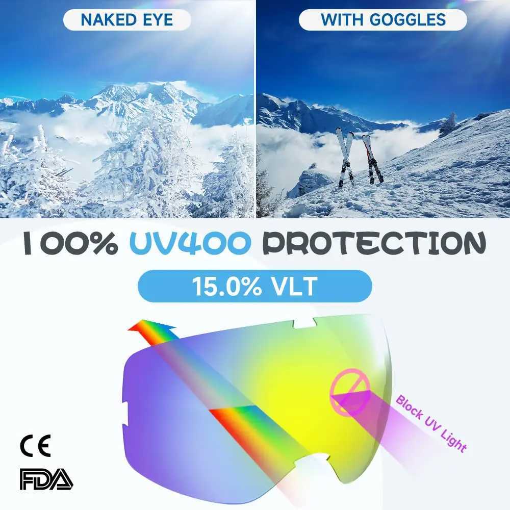Childrens ski goggles compatible with helmets for boys girls and toddlers aged 3-10/UV protection/OTG/wide field of view CL241010