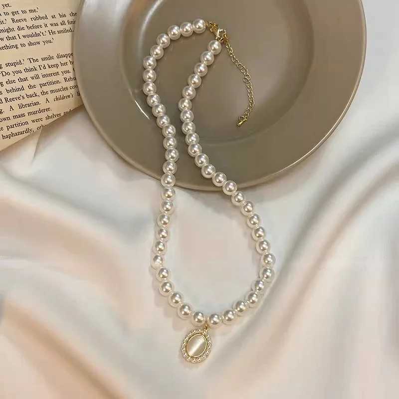 Korean Elegant Imitation Pearl Beads Necklace for Women Ladies Fashion Opal Pendent Necklace Choker Wedding Party Jewelry GiftX241009