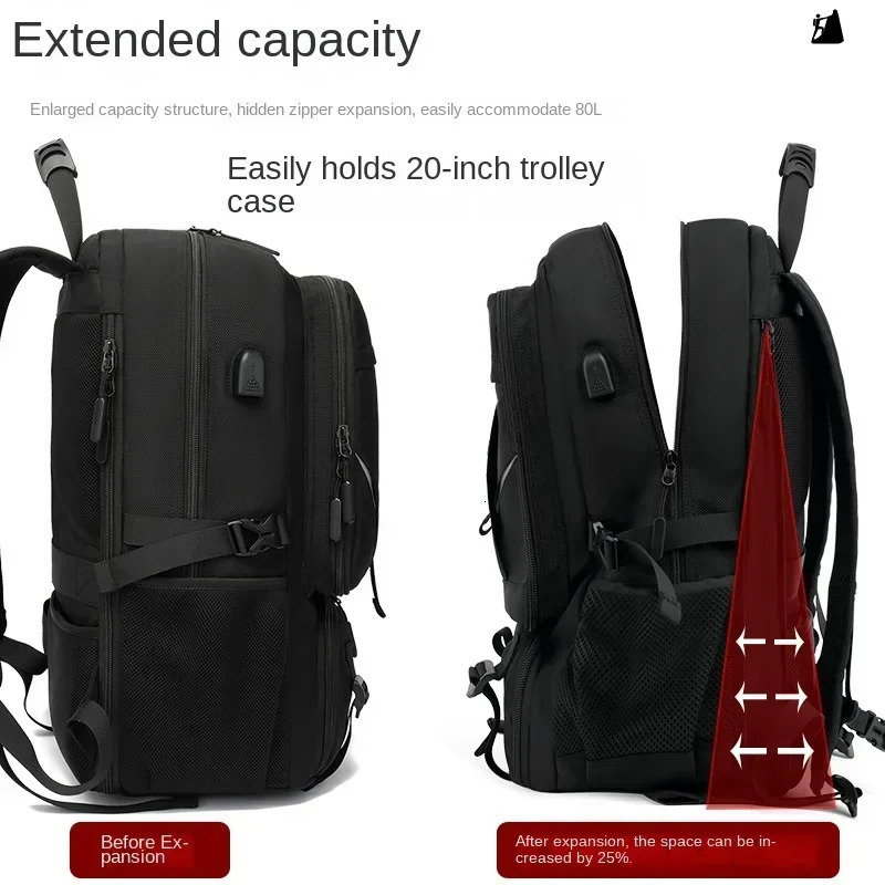 50L 60L 80L outdoor backpack with USB port suitable for mens bags large capacity unisex sports hiking camping 241008