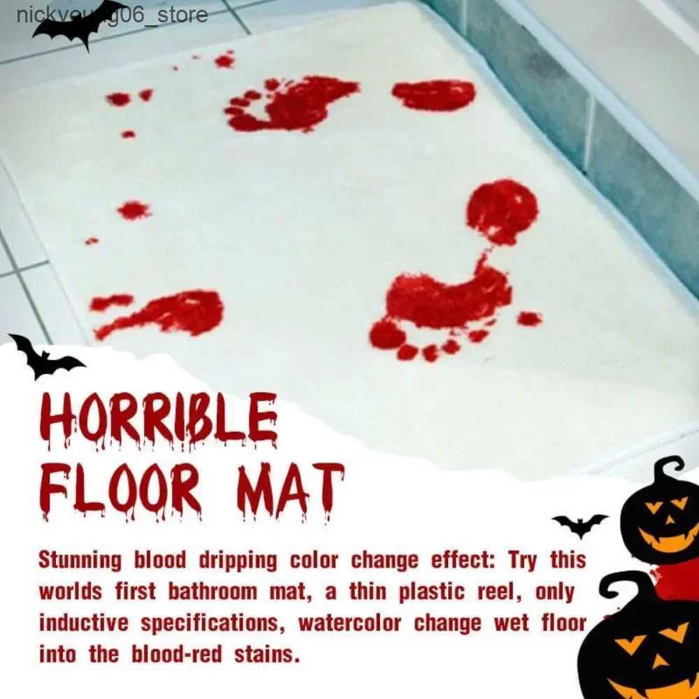 Non-Slip Bath Mats Color-Changing Bath Mat Halloween Mat Red Horrible Floor Carpet Home Bathroom Horror Blood Footprints Anti-Slip 40*70CM Carpet L240