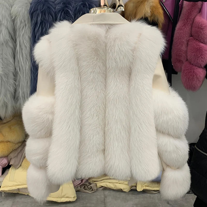 Winter 100% Natural Women's Jacket Real Fox Fur Coats Genuine Sheepskin Leather Coat Long Sleeve Wholeskin Female Parkas