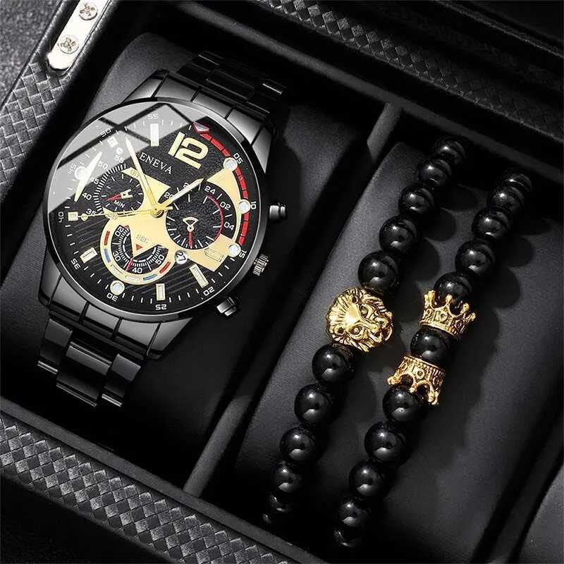 Mens Sports Watches Fashion Business Calendar Quartz Wristwatch Luxury Black Stainless Steel Casual Male Clock Relogio MasculinoX241010