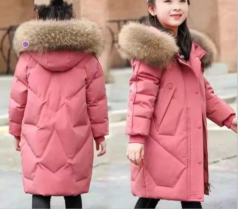 Down Coat Teen Winter Fashion Girl Jacket Warm Fur Necklace Princess Coat Solid Color Hooded Zipper Coat Christmas Clothing H241010
